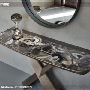 Artmax Console Table Concrete Hall Table Chrome Glass Console Table